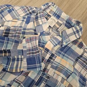Brooks Brothers Shirt Mens Medium Blue Patchwork Plaid‎ Madras Indian Regent Fit